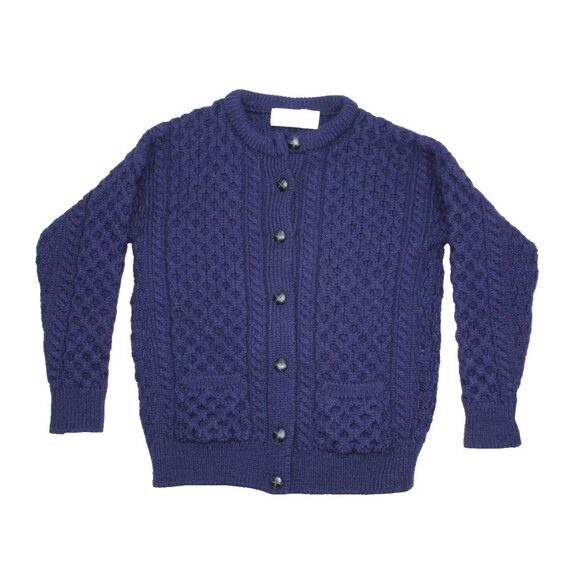 Aran Crafts Ireland Sweater Blue Chunky Fishermans Wool Cable Knit Cardigan Sz M - Picture 5 of 5